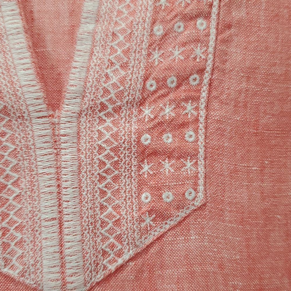Tommy Bahama Sunset Salmon 100% Linen Embroidered Tunic Size Small - Picture 2 of 6